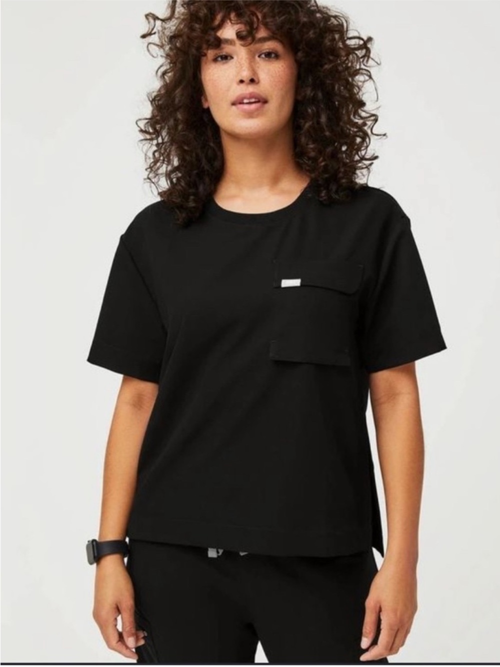 Figs Cabral relaxed crew neck scrub top black xs